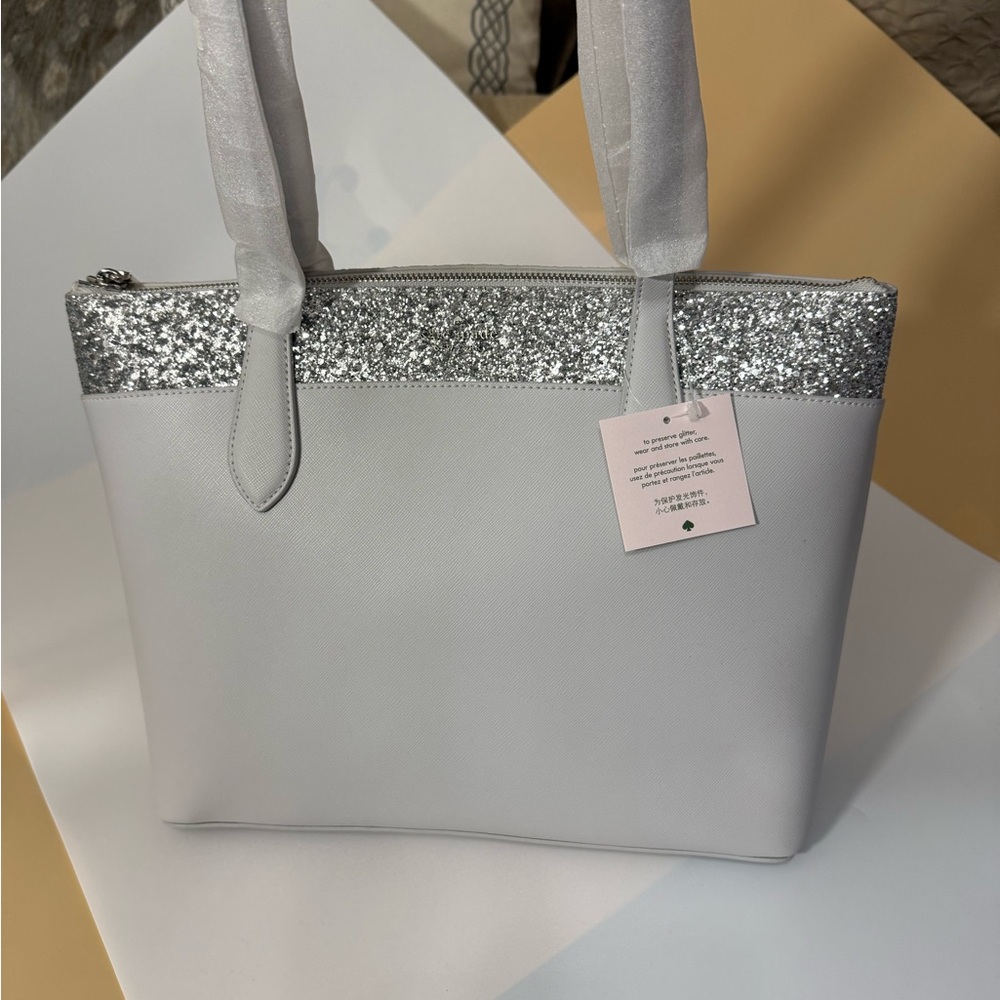 Kate Spade Silver Glitter Flash Tote Bag